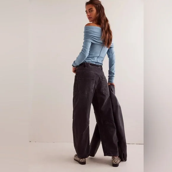 We the Free Womens Moxie Low Slung Pull On Barrel Jeans 30 in Midnight Hawk - Picture 2 of 10